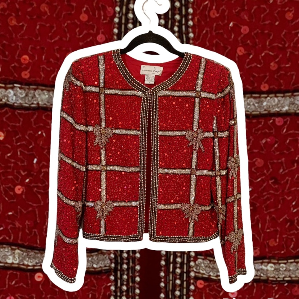 Vintage Laurence Kazar Red Silk Beaded Blouse